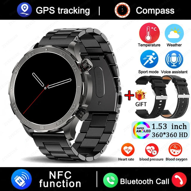2025 Bluetooth Call Smart Watch Men AMOLED NFC GPS IP68