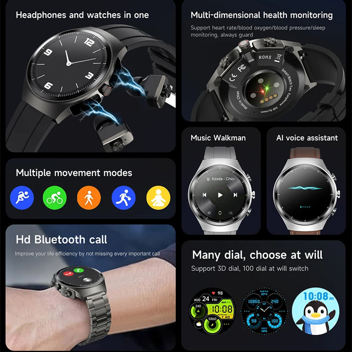 GEJIAN Smartwatch with Built-in Headphones & AMOLED Display