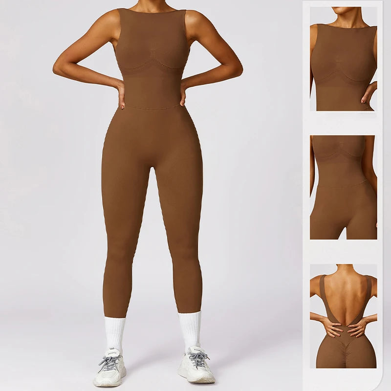 Women’s One-Piece Sporty Jumpsuit – Backless Yoga Suit with Leggings, Gym & Pilates Sportswear