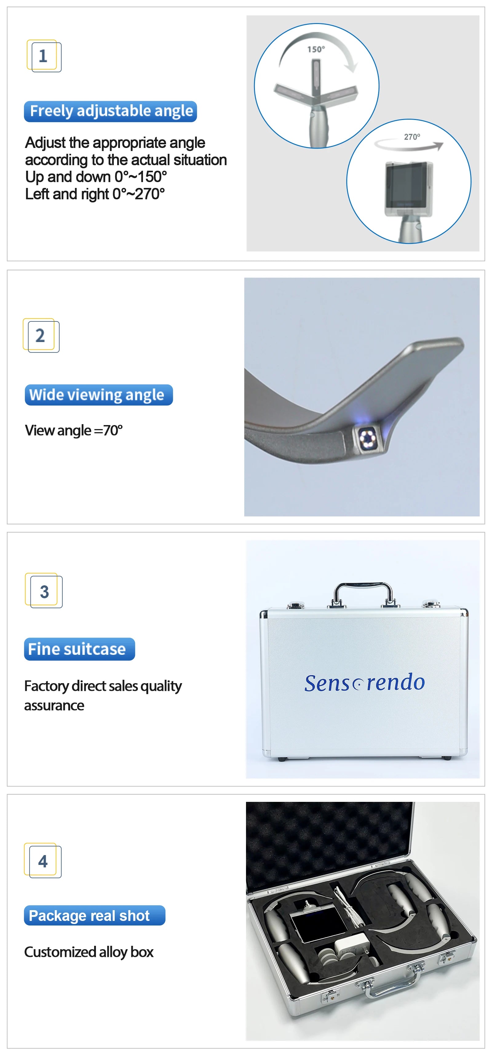" Digital Video Laryngoscope – Touchscreen Anesthesia Scope with Reusable Blades