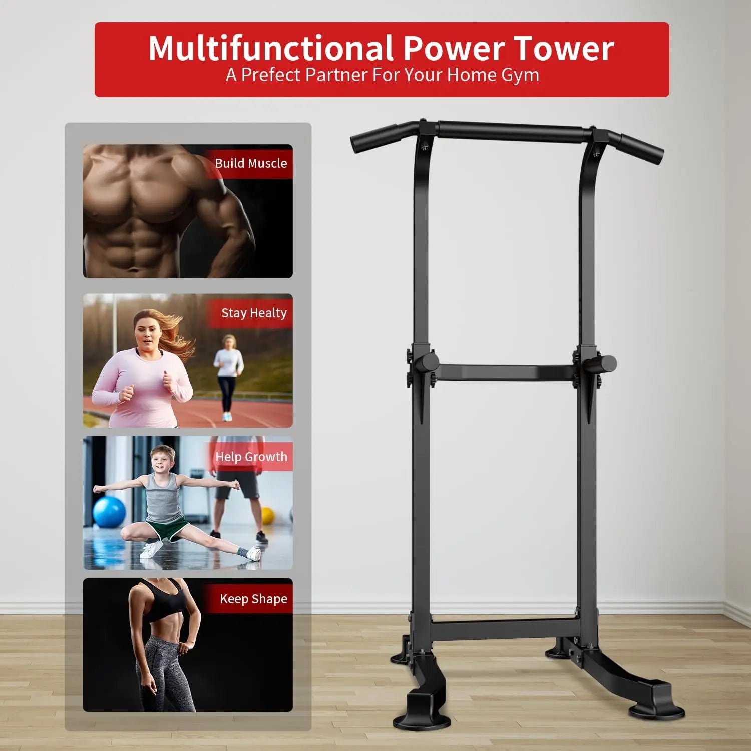 Adjustable Power Tower – Pull Up & Dip Station for Home Gym
