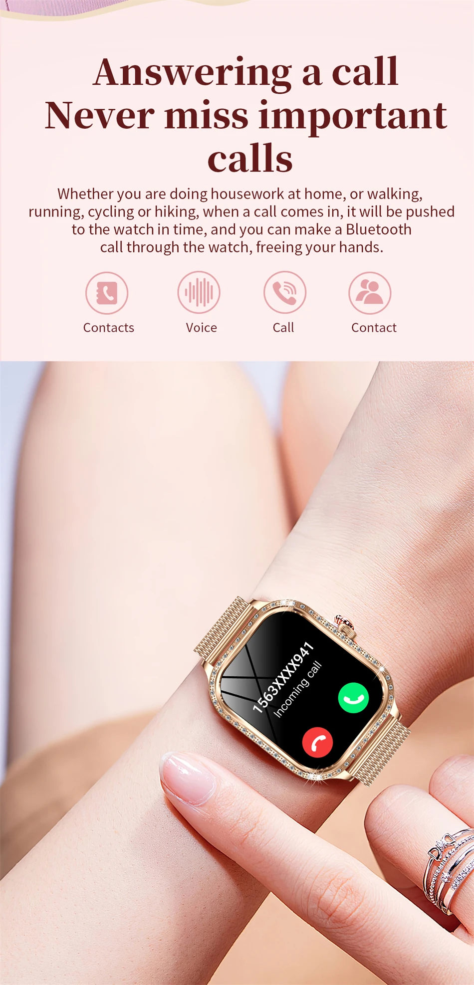 Women’s Smartwatch – Heart Rate, Blood Pressure, Music & BT Calling