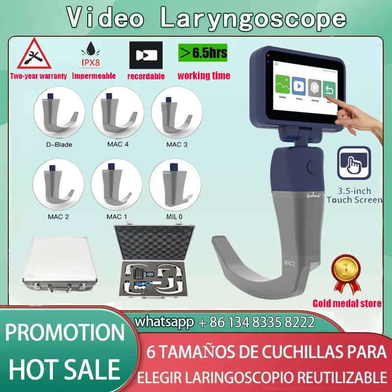 3.5" Video Laryngoscope – Digital Color Scope with Reusable Sterilizable Blades