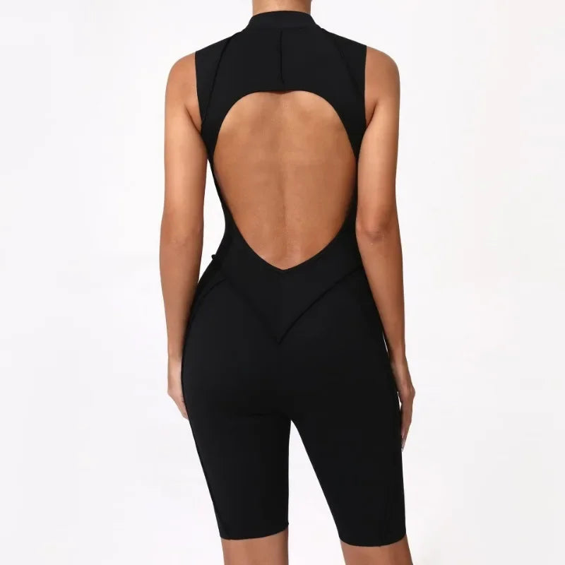 Seamless Yoga Jumpsuit – Women’s Backless Hip-Lifting One-Piece Fitness Bodysuit with Zipper for Gym & Workout