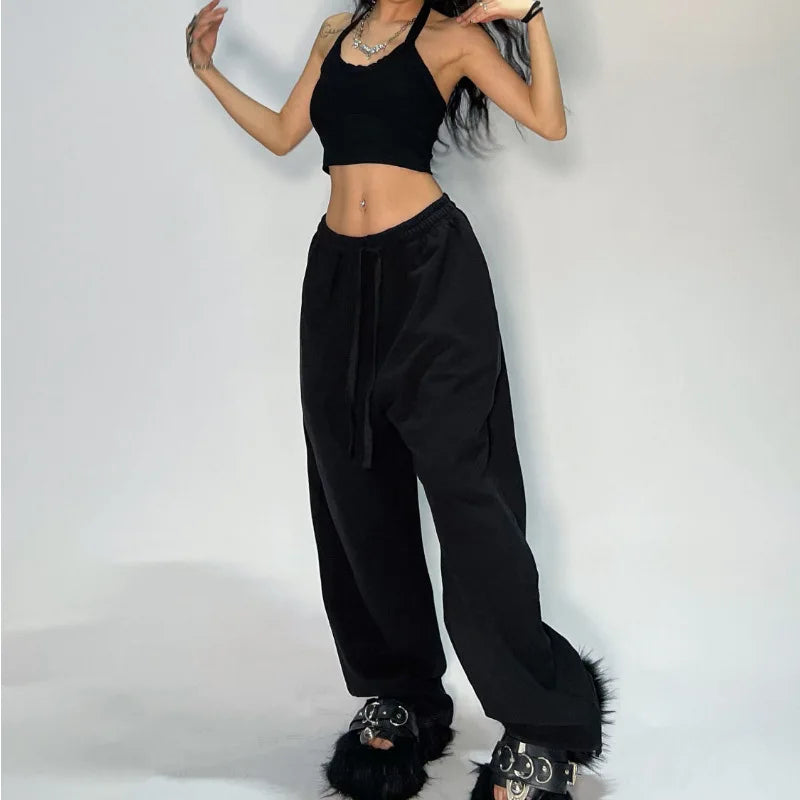 Women’s Casual Grey Sweatpants – Loose Fit Parachute Pants with Stretchy Waist for Everyday Comfort