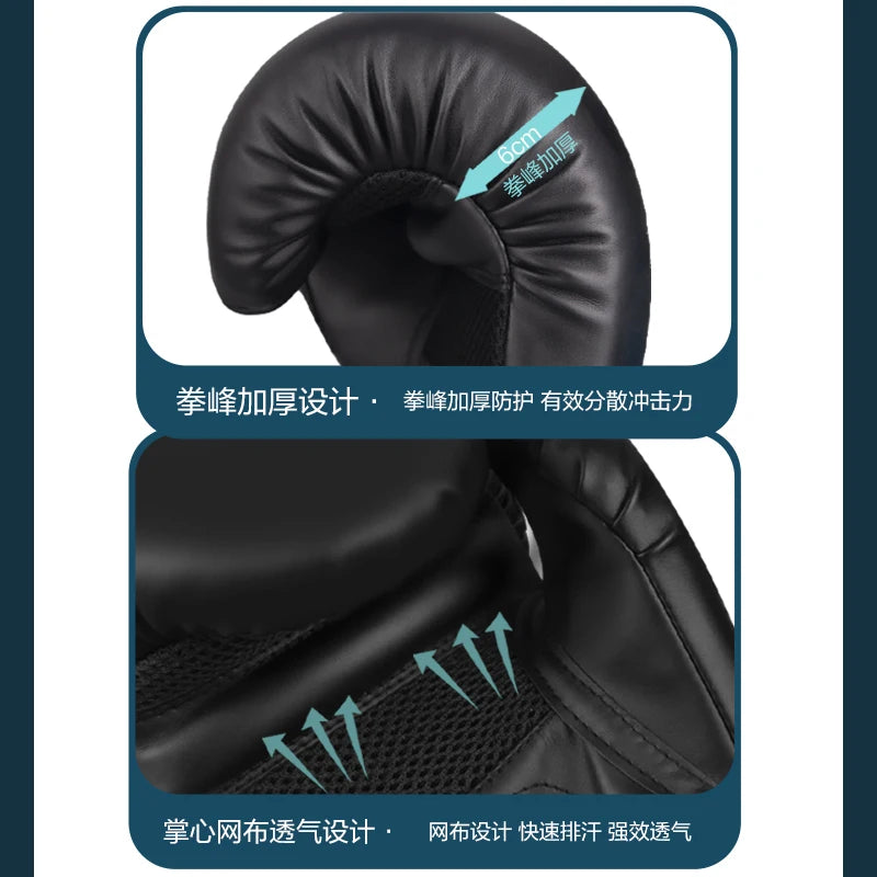 High-Quality PU Leather Boxing Gloves – 6/8/10/12oz Muay Thai, MMA, Free Fight & Sandbag Training Gloves for Men and Women