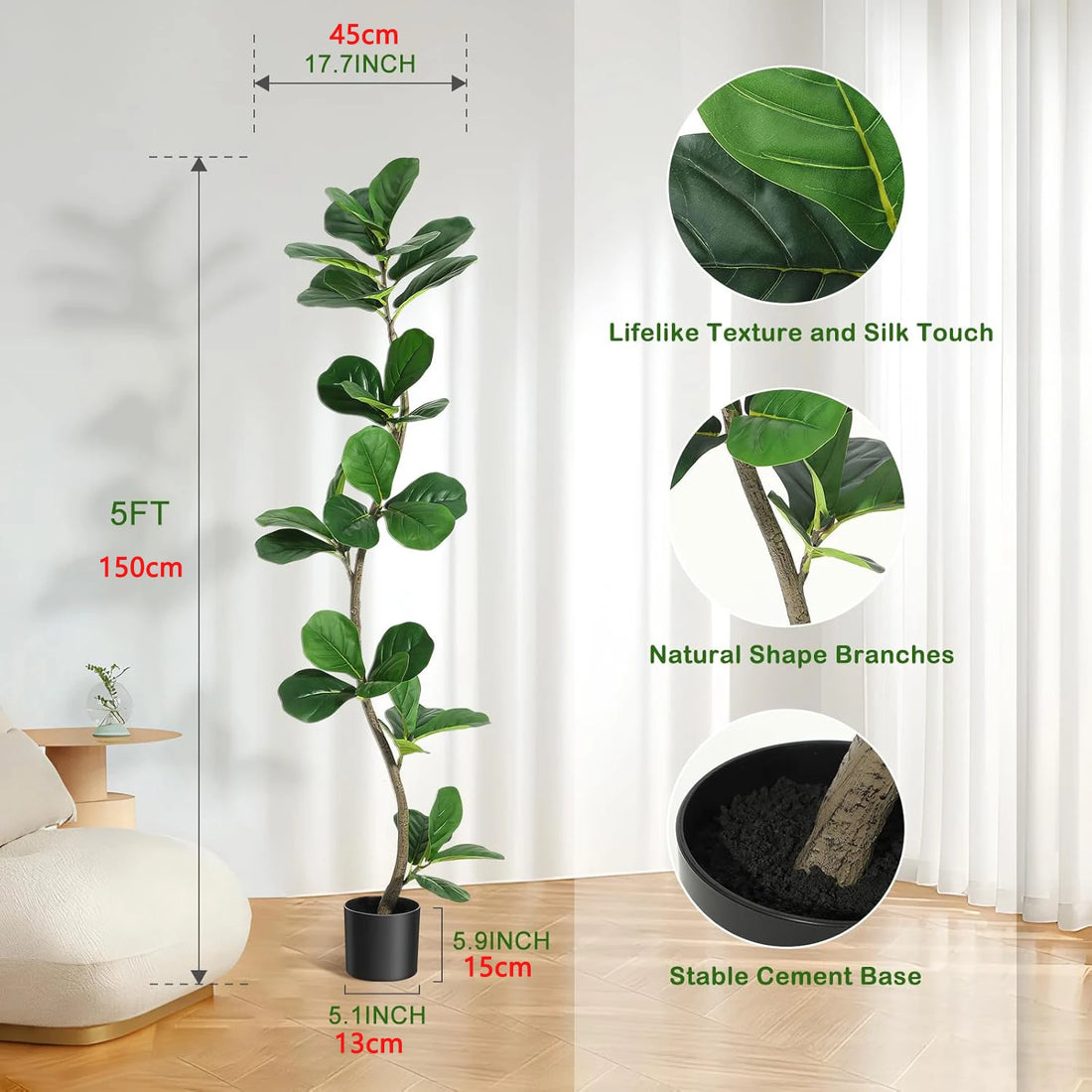 Artificial Fiddle Leaf Fig Tree – Faux Potted Indoor Plant