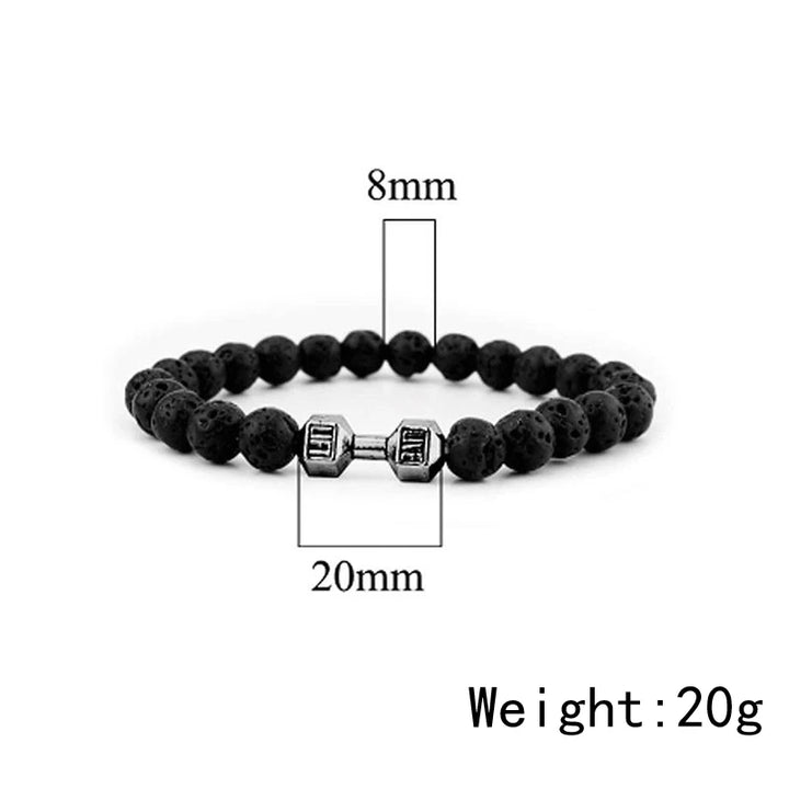 Hot Selling Vintage Men’s Beaded Bracelet – Natural Stone with Dumbbell Pendant, Elastic Strand Wristband, Friendship Gift