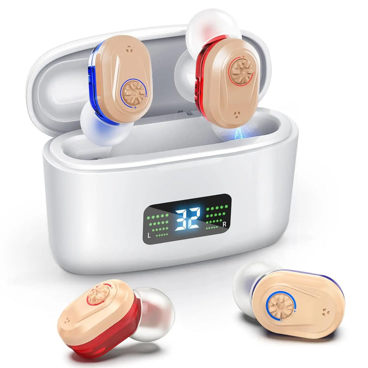 Wireless Mini Hearing Aid for Seniors – HD Digital Noise-Cancelling Ear Device with Charging Box