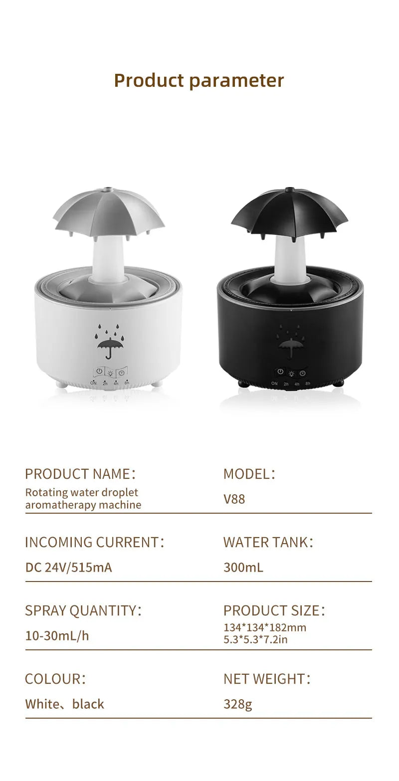 Cloud Rain Humidifier – Raindrop Aroma Diffuser with Remote & Night Light