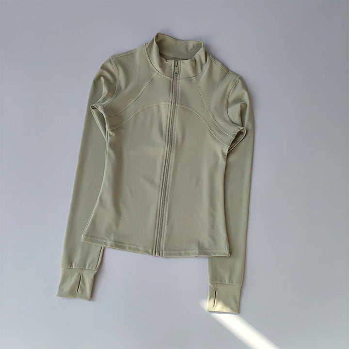 Women’s Yoga Suit – High-End Long Sleeve Sports Jacket with Standing Collar, Windproof Running & Training Top