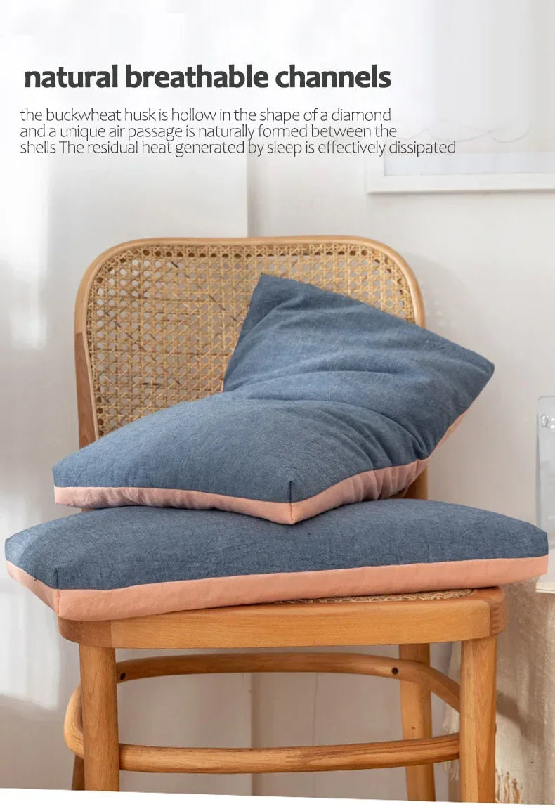 Organic Buckwheat Pillow – Coarse Cloth Cover, Cooling Hulls, Cervical Pain Relief