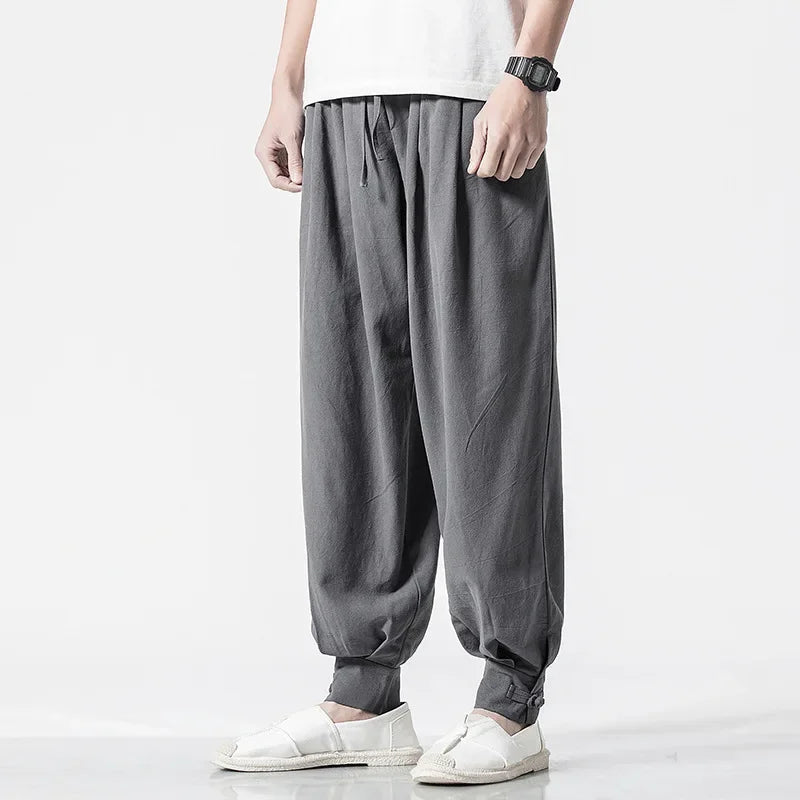 Loose-Fit Cotton Linen Monk Pants – Unisex Zen Meditation Trousers