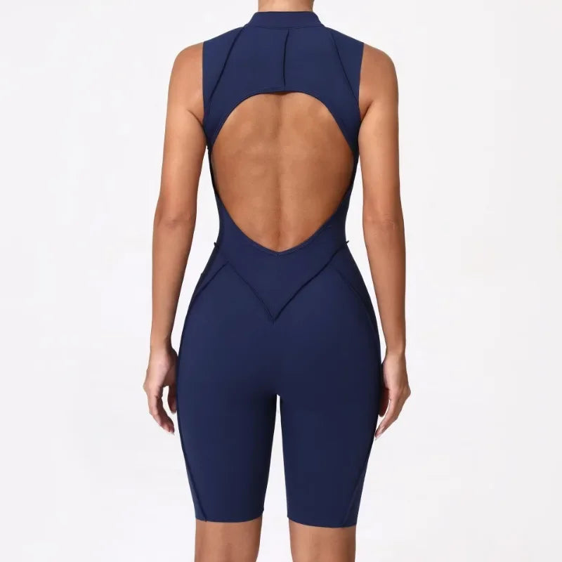 Seamless Yoga Jumpsuit – Women’s Backless Hip-Lifting One-Piece Fitness Bodysuit with Zipper for Gym & Workout