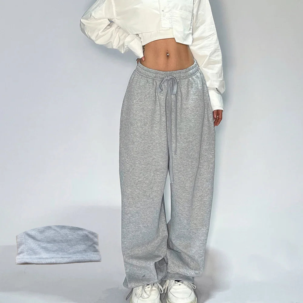 Women’s Casual Grey Sweatpants – Loose Fit Parachute Pants with Stretchy Waist for Everyday Comfort