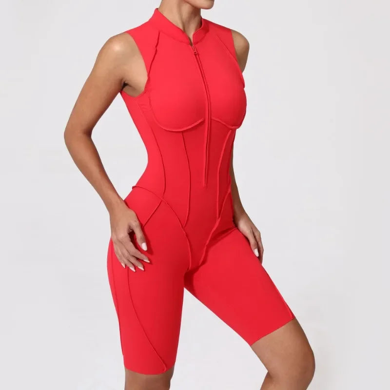 Seamless Yoga Jumpsuit – Women’s Backless Hip-Lifting One-Piece Fitness Bodysuit with Zipper for Gym & Workout