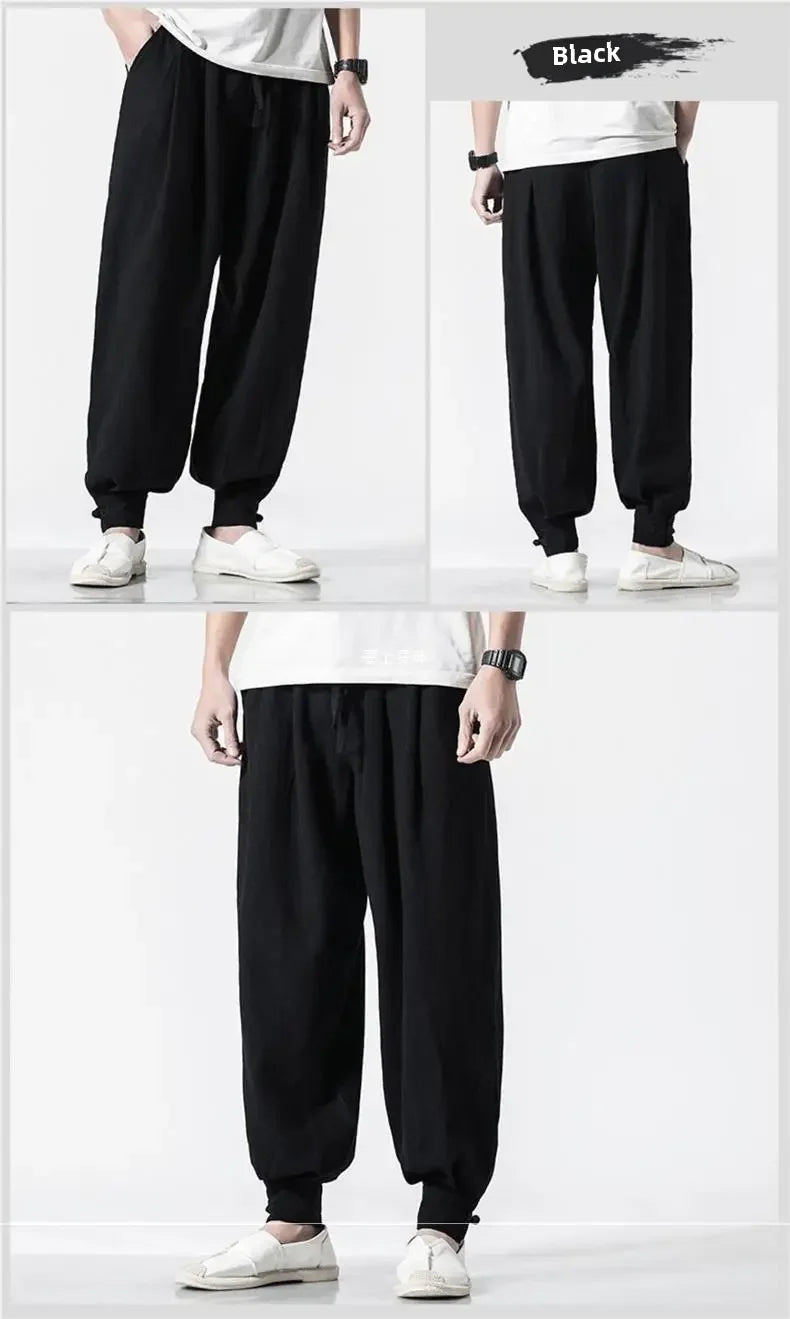 Loose-Fit Cotton Linen Monk Pants – Unisex Zen Meditation Trousers