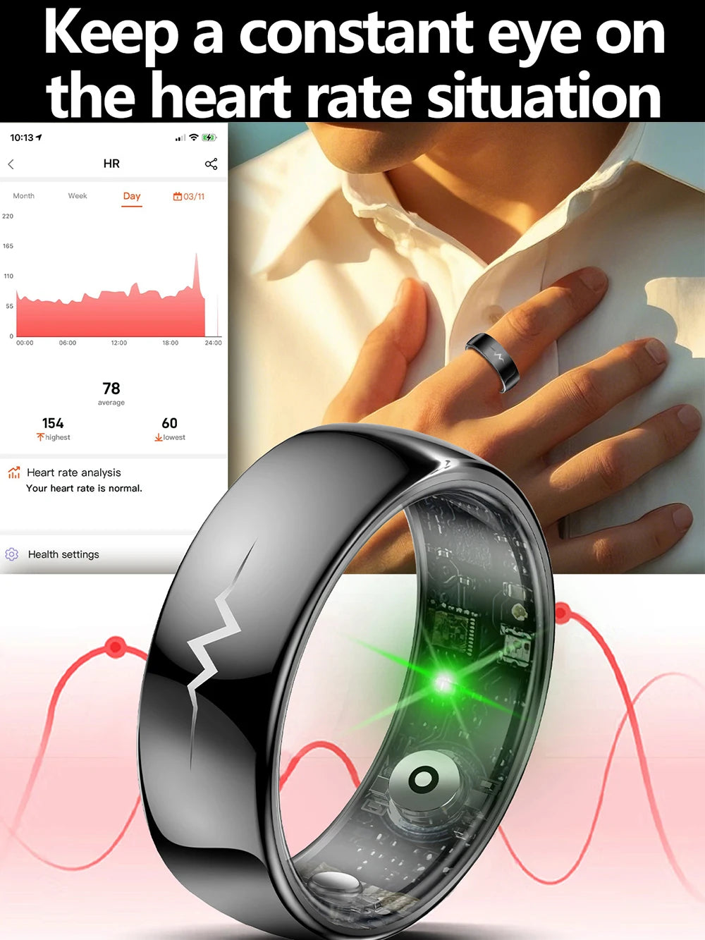 High-End Smart Ring – ECG, Blood Oxygen, Heart Rate & Blood Pressure Monitor with Sleep Tracking, 5ATM Waterproof, Multi-Sport Modes