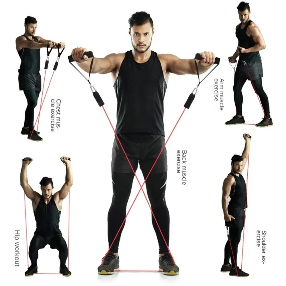 11pcs Fitness Resistance Bands Set – Exercise Tube Bands with Door Anchor, Ankle Straps, Cushioned Handles & Carry Bag
