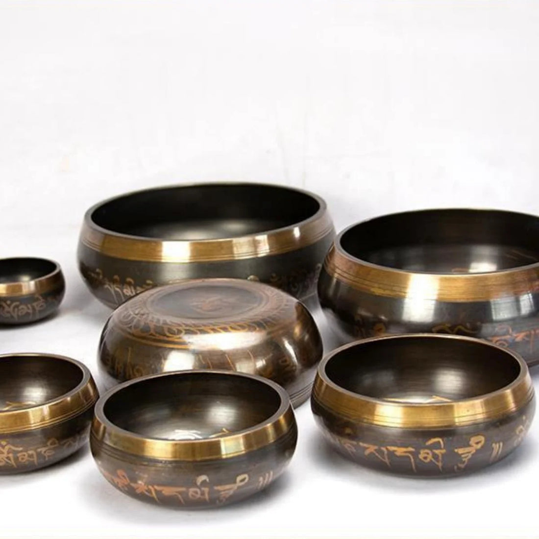 Tibetan Singing Bowl Set – 8.5–20CM Scripture Bowls for Meditation & Healing