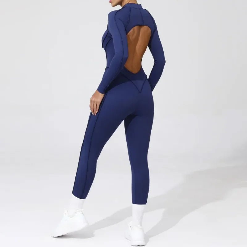 Seamless Yoga Jumpsuit – Women’s Backless Hip-Lifting One-Piece Fitness Bodysuit with Zipper for Gym & Workout