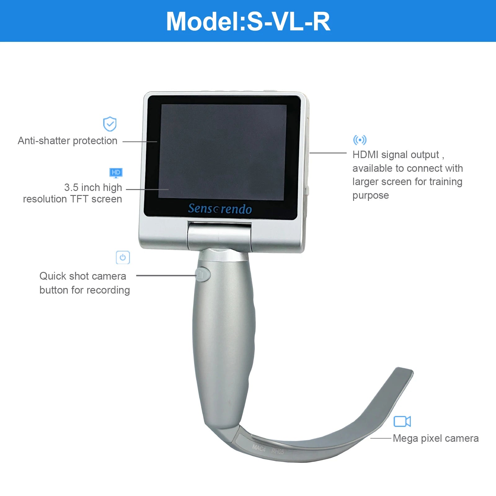 " Digital Video Laryngoscope – Touchscreen Anesthesia Scope with Reusable Blades