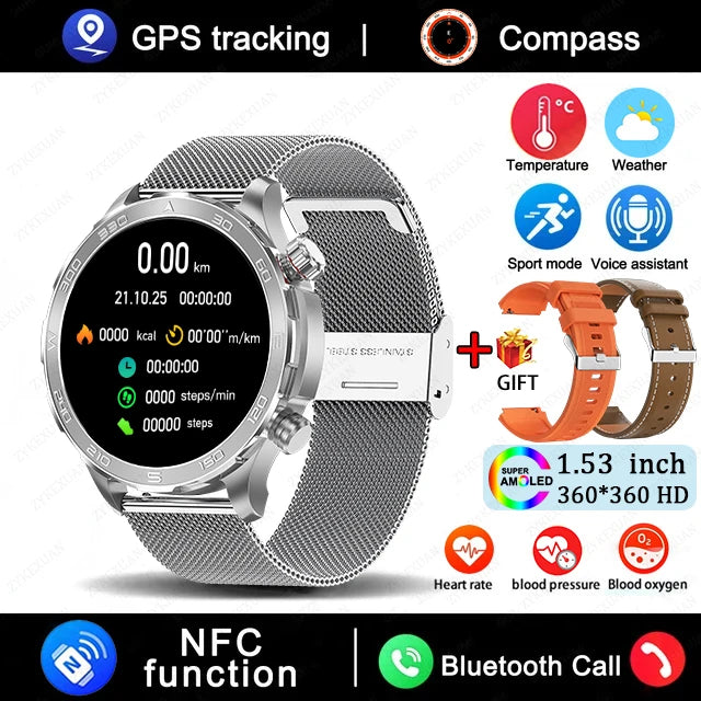 2025 Bluetooth Call Smart Watch Men AMOLED NFC GPS IP68