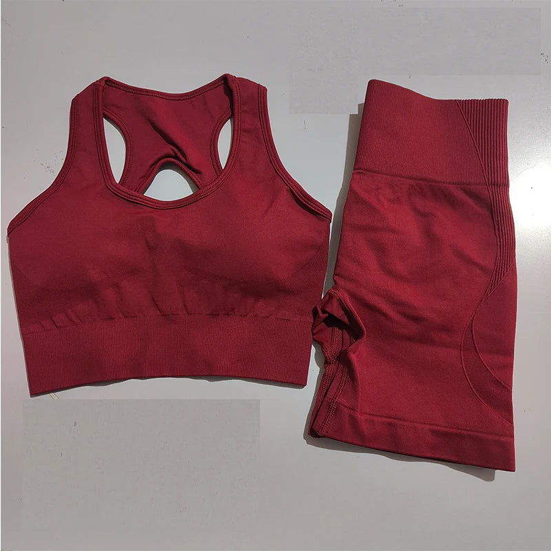 2PCS Seamless Yoga Set – Sports Bra & High Waist Shorts