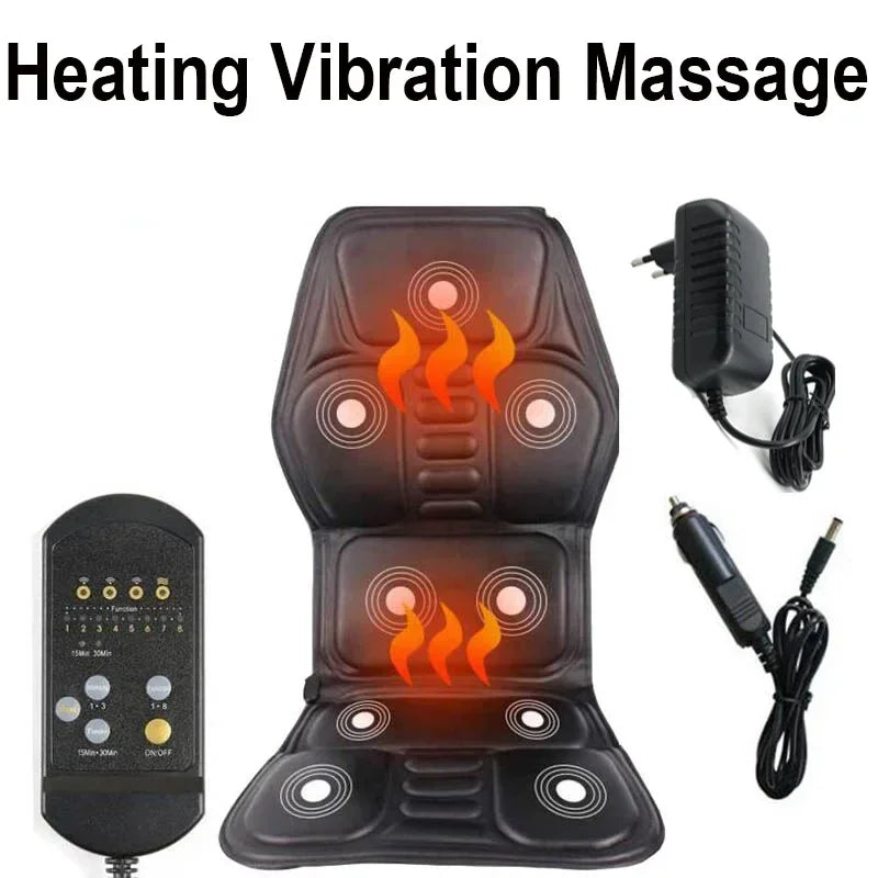 Electric Heating Vibrating Back Massager Cushion – Portable Chair Pad for Car, Home & Office Pain Relief