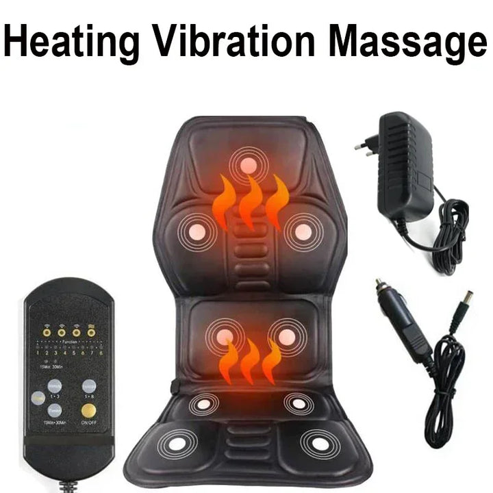 Electric Heating Vibrating Back Massager Cushion – Portable Chair Pad for Car, Home & Office Pain Relief