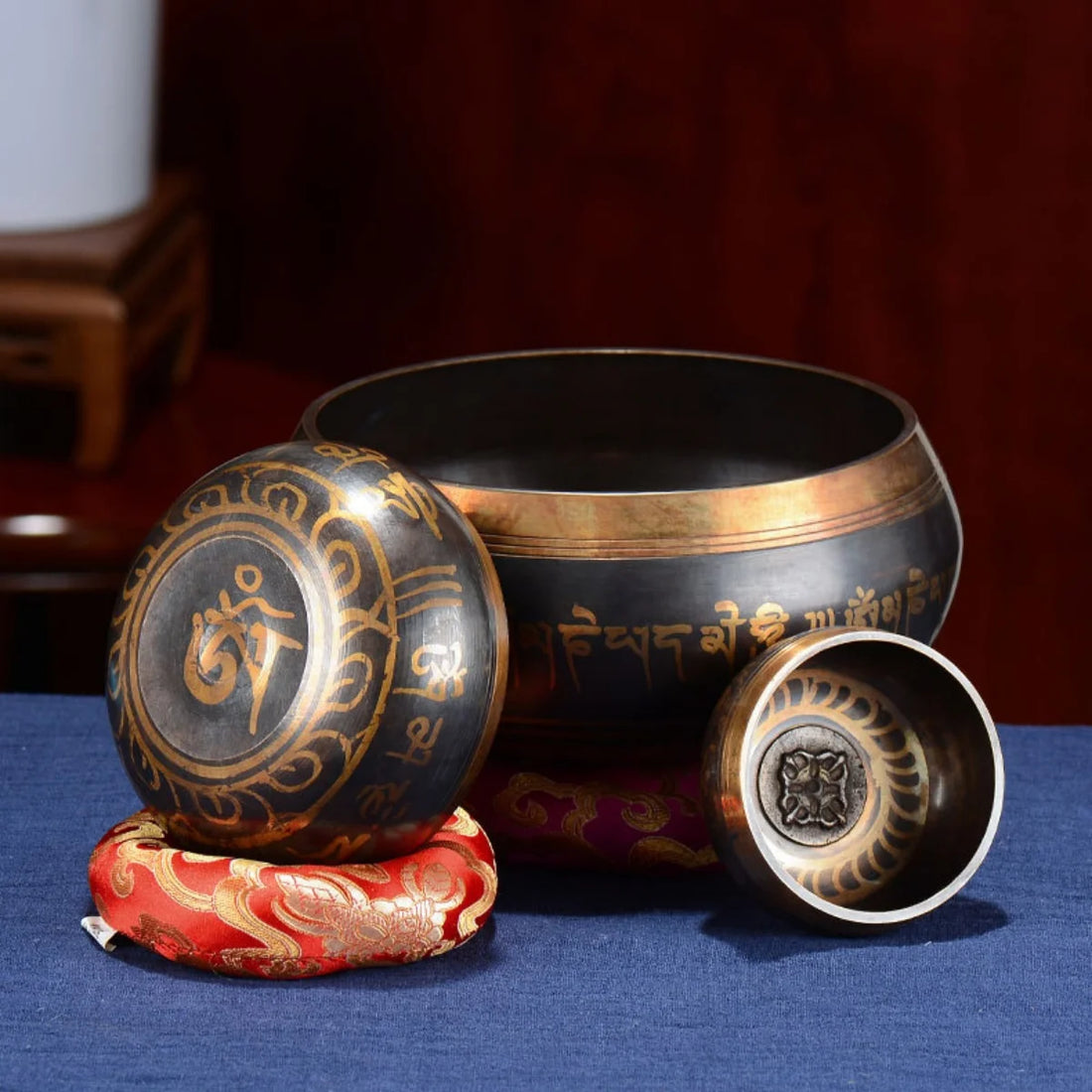 Tibetan Singing Bowl Set – 8.5–20CM Scripture Bowls for Meditation & Healing
