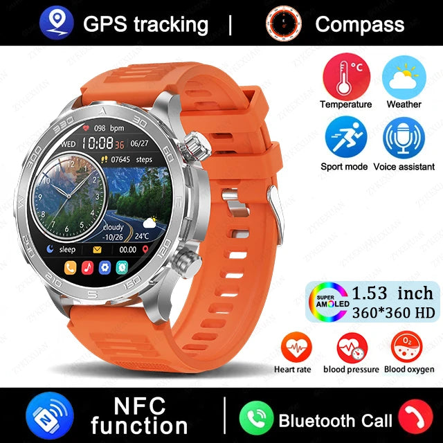 2025 Bluetooth Call Smart Watch Men AMOLED NFC GPS IP68