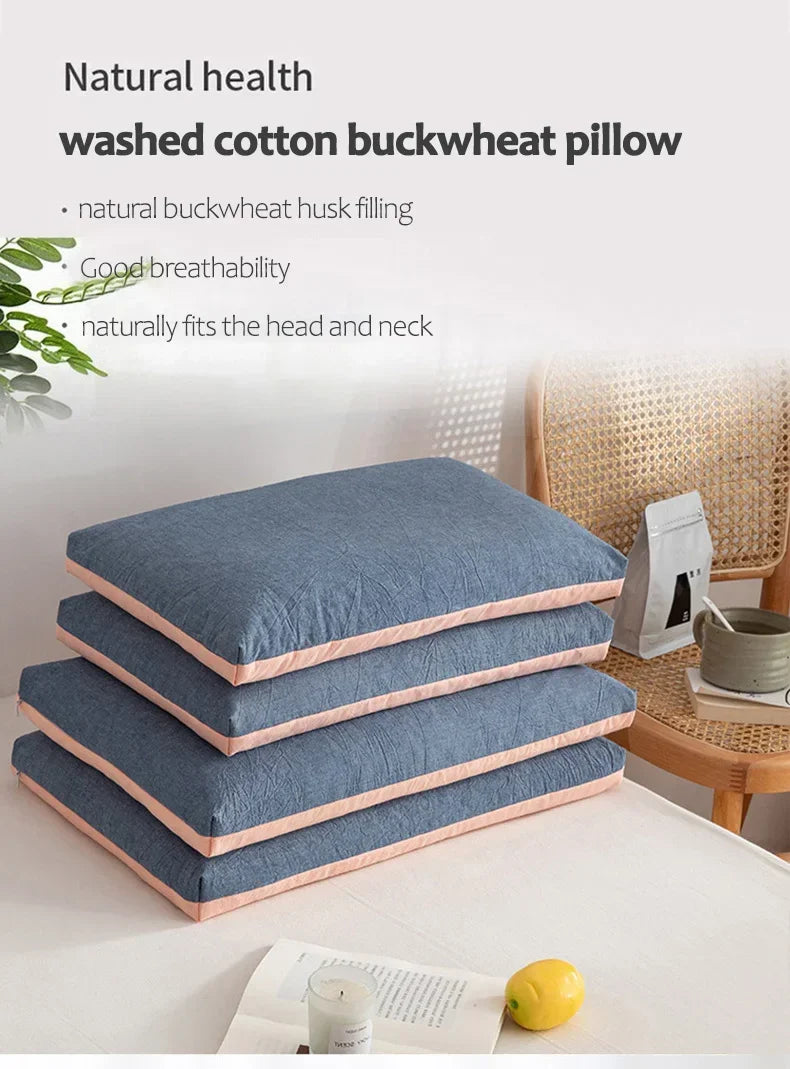 Organic Buckwheat Pillow – Coarse Cloth Cover, Cooling Hulls, Cervical Pain Relief