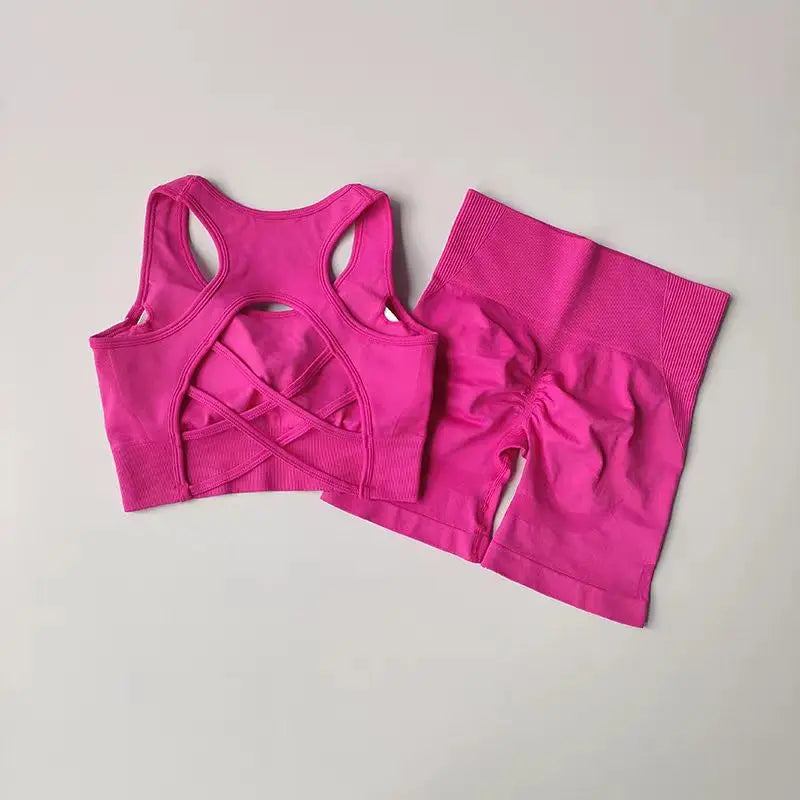 2-Piece Women’s Seamless Yoga Set – Sport Bra & High Waist Shorts