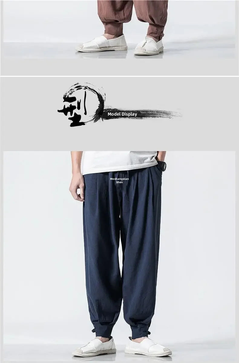 Loose-Fit Cotton Linen Monk Pants – Unisex Zen Meditation Trousers