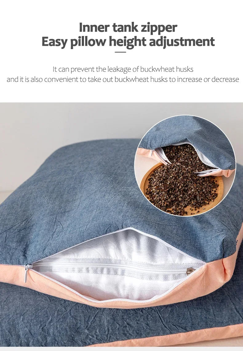 Organic Buckwheat Pillow – Coarse Cloth Cover, Cooling Hulls, Cervical Pain Relief