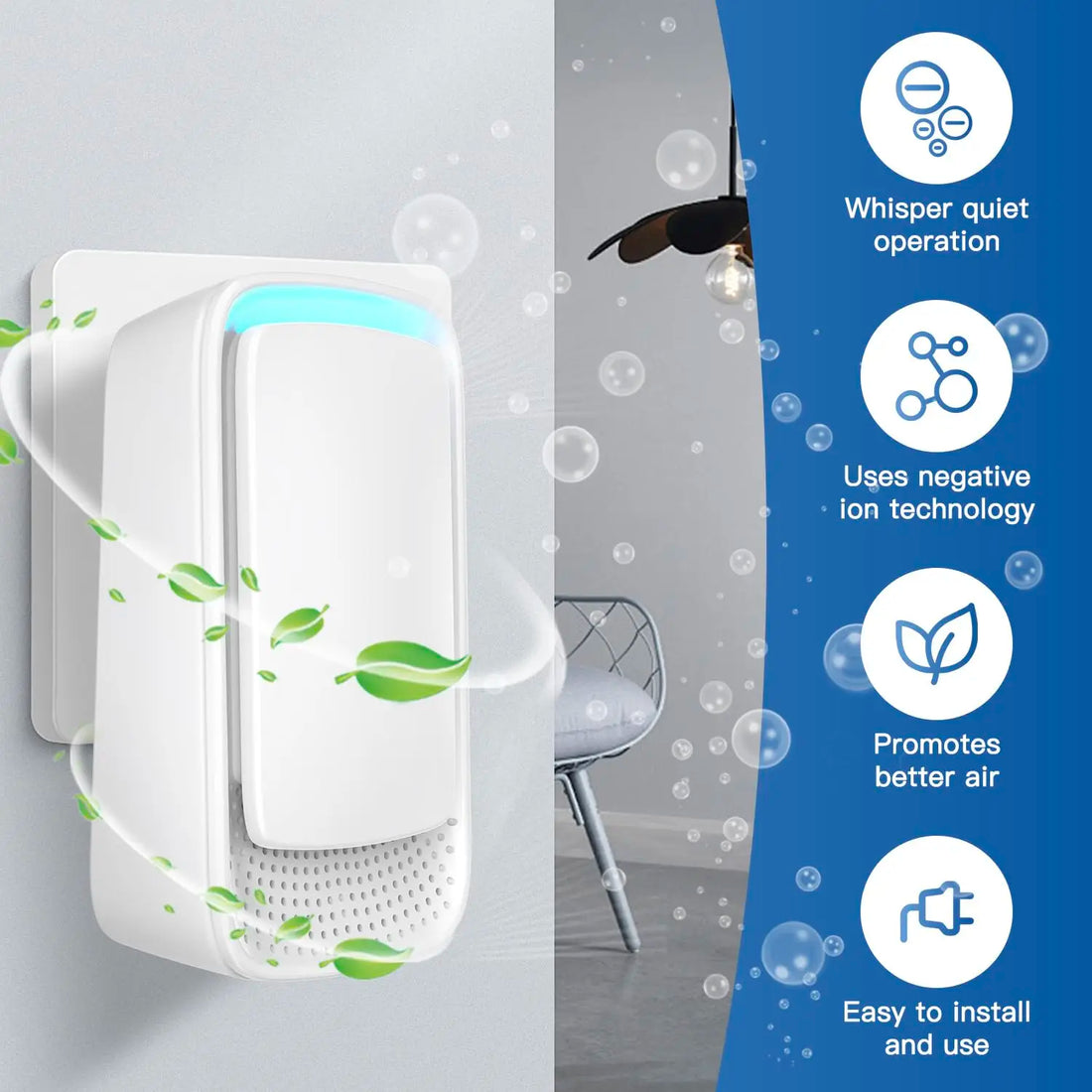 Plug-In Negative Ion Air Purifier – Quiet Mini Air Cleaner for Home
