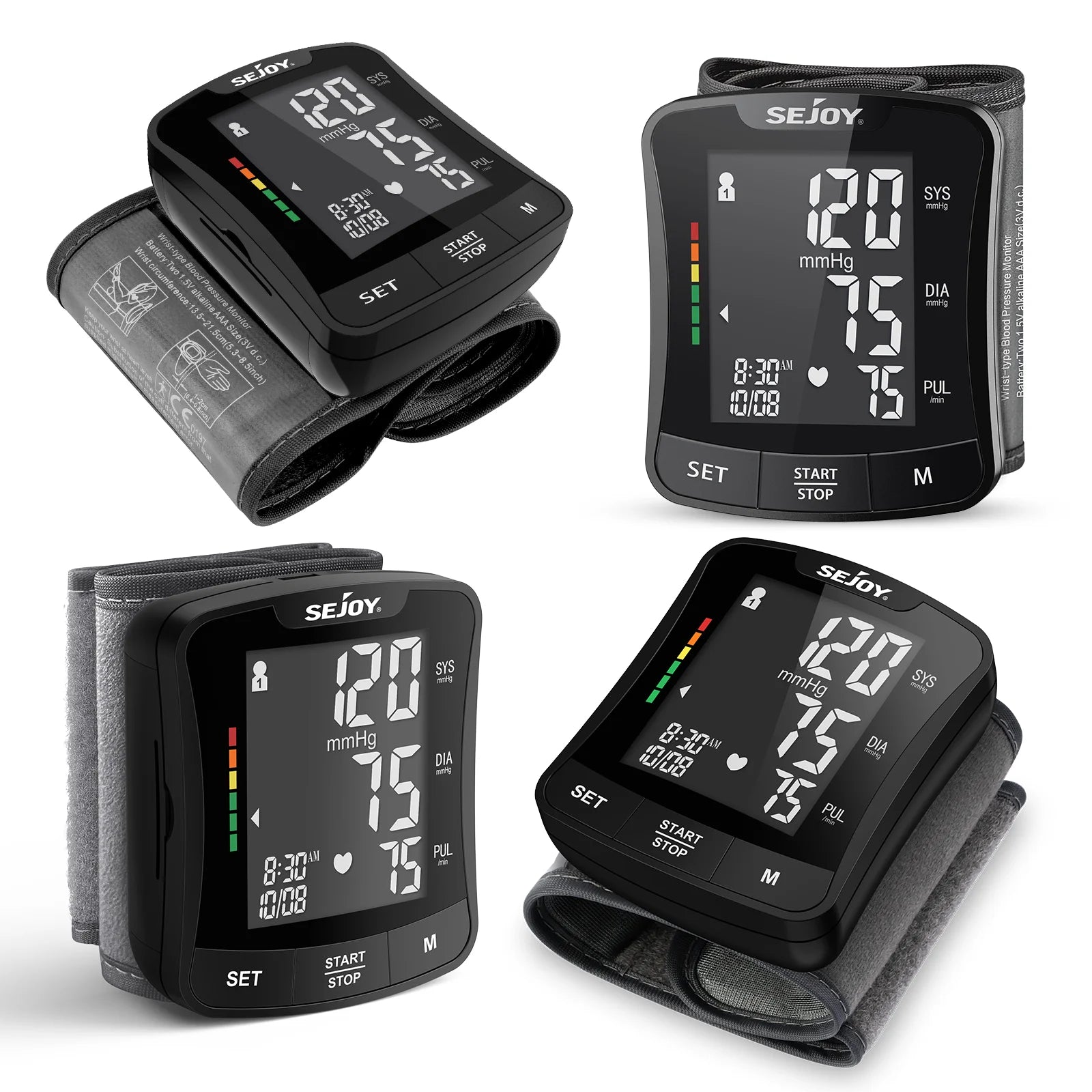 SEJOY Electronic Wrist Blood Pressure Monitor – Digital Sphygmomanometer with Heart Rate Detection