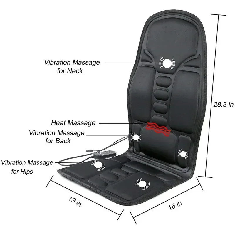 Electric Heating Vibrating Back Massager Cushion – Portable Chair Pad for Car, Home & Office Pain Relief