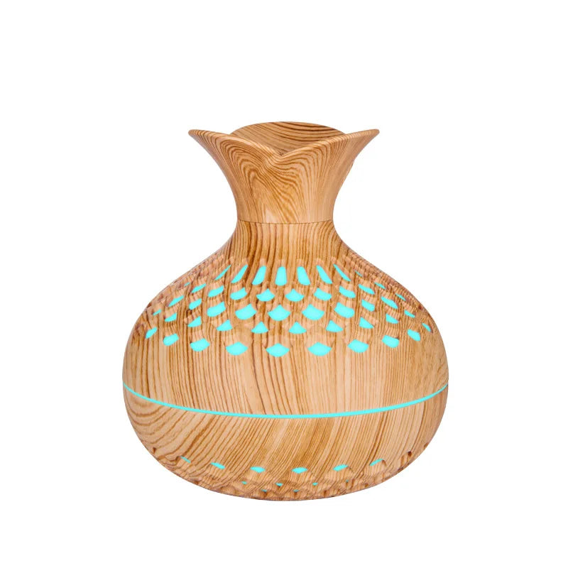 Eco-Friendly Wood Grain Ultrasonic Diffuser – USB Essential Oil Humidifier with Compact Desk Design & Light
