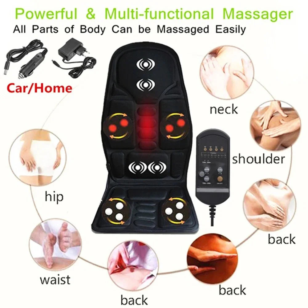 Electric Heating Vibrating Back Massager Cushion – Portable Chair Pad for Car, Home & Office Pain Relief