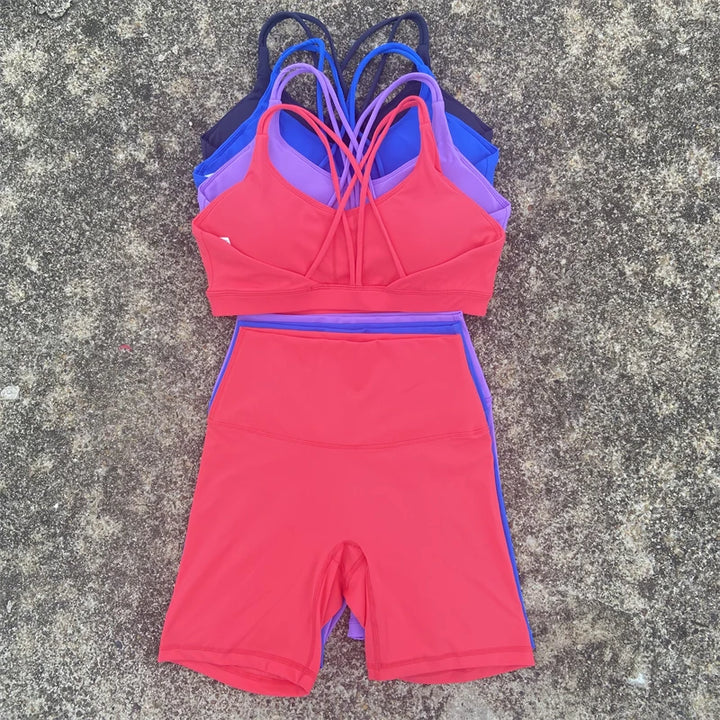 Women’s 2-Piece Yoga Set – Cross Back Bra & Short Leggings