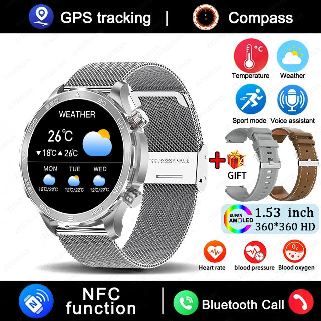 2025 Bluetooth Call Smart Watch Men AMOLED NFC GPS IP68