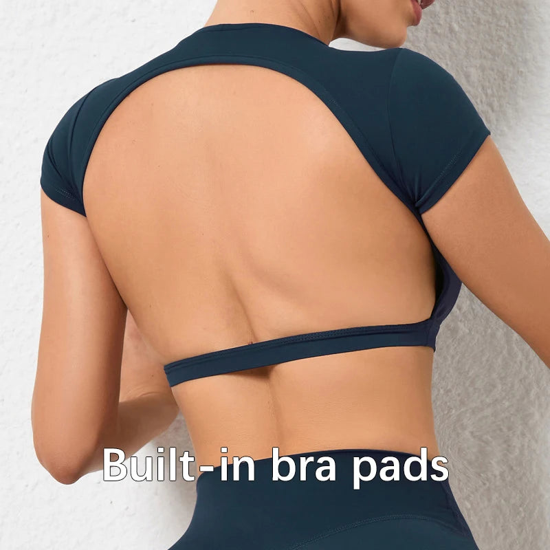 Hearuisavy Women’s Backless Workout Crop Top – Breathable Sports Shirt