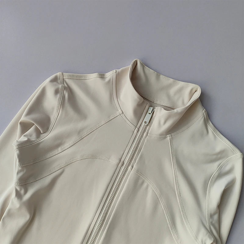 Women’s Yoga Suit – High-End Long Sleeve Sports Jacket with Standing Collar, Windproof Running & Training Top
