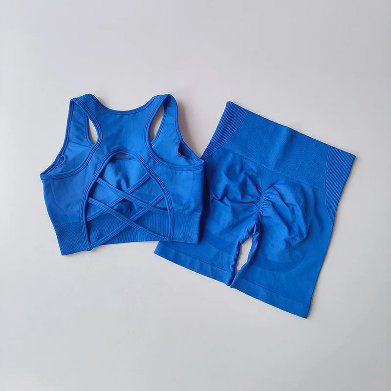 2PCS Seamless Yoga Set – Sports Bra & High Waist Shorts