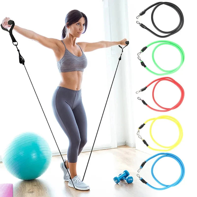 11pcs Fitness Resistance Bands Set – Exercise Tube Bands with Door Anchor, Ankle Straps, Cushioned Handles & Carry Bag