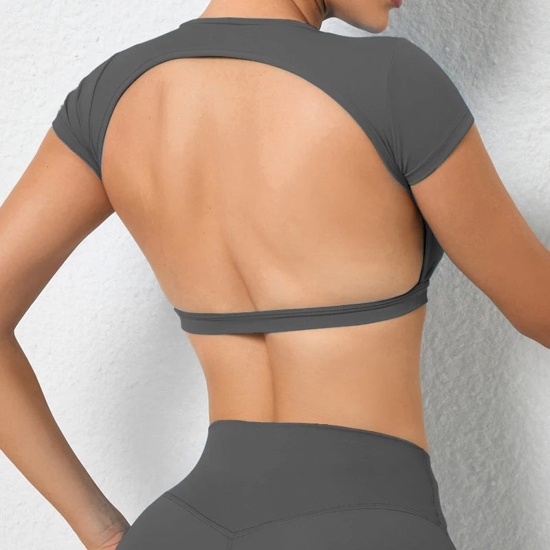 Hearuisavy Women’s Backless Workout Crop Top – Breathable Sports Shirt