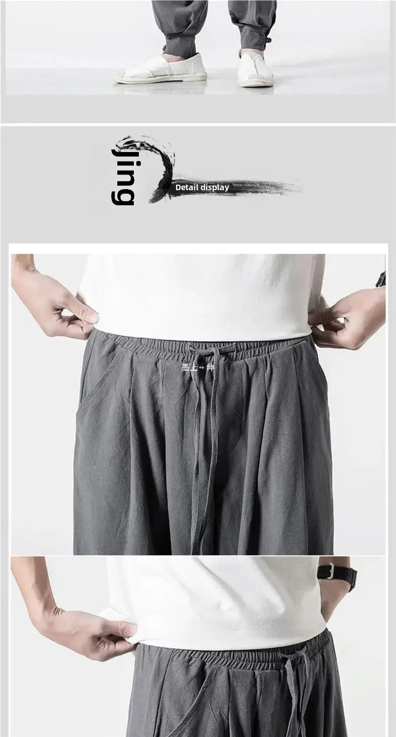 Loose-Fit Cotton Linen Monk Pants – Unisex Zen Meditation Trousers