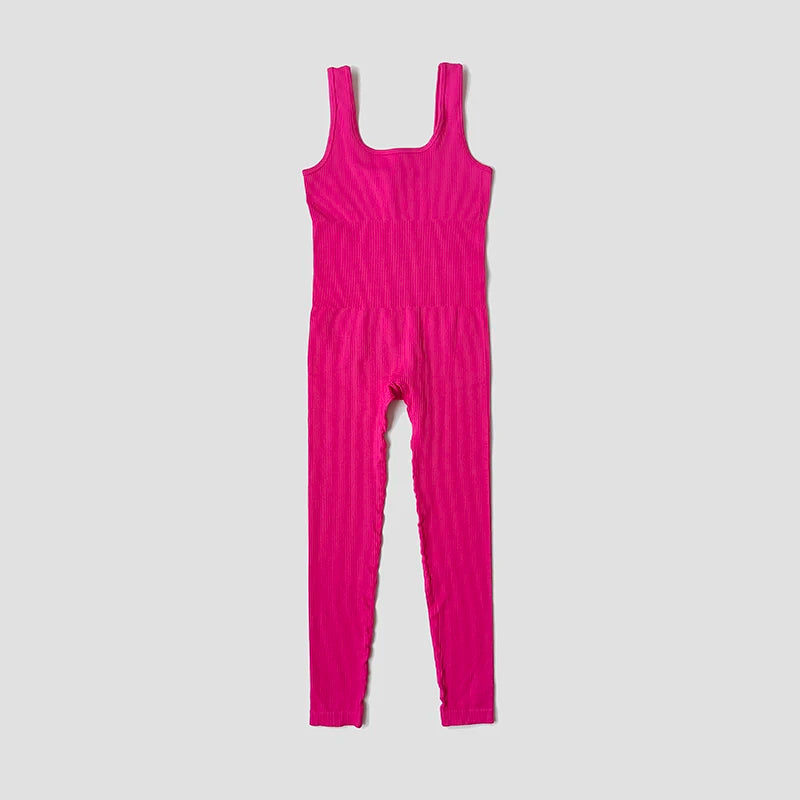 Seamless Ribbed Jumpsuit Women’s Yoga Tracksuit – One-Piece Sleeveless Fitness Romper